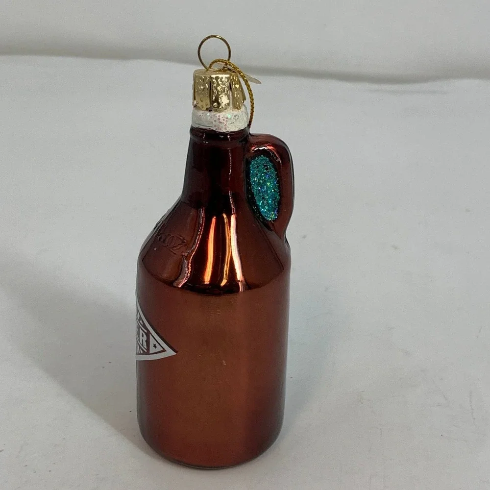Old World Christmas Beer Growler Glass Ornament Brown Gold‎ Barware Holiday